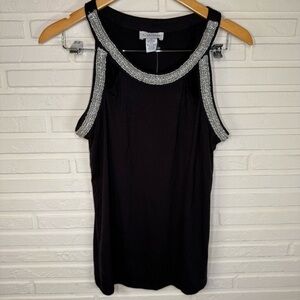 Carmen Marc Valvo Black Jeweled Accent Sleeveless Top, Women’s Size Large